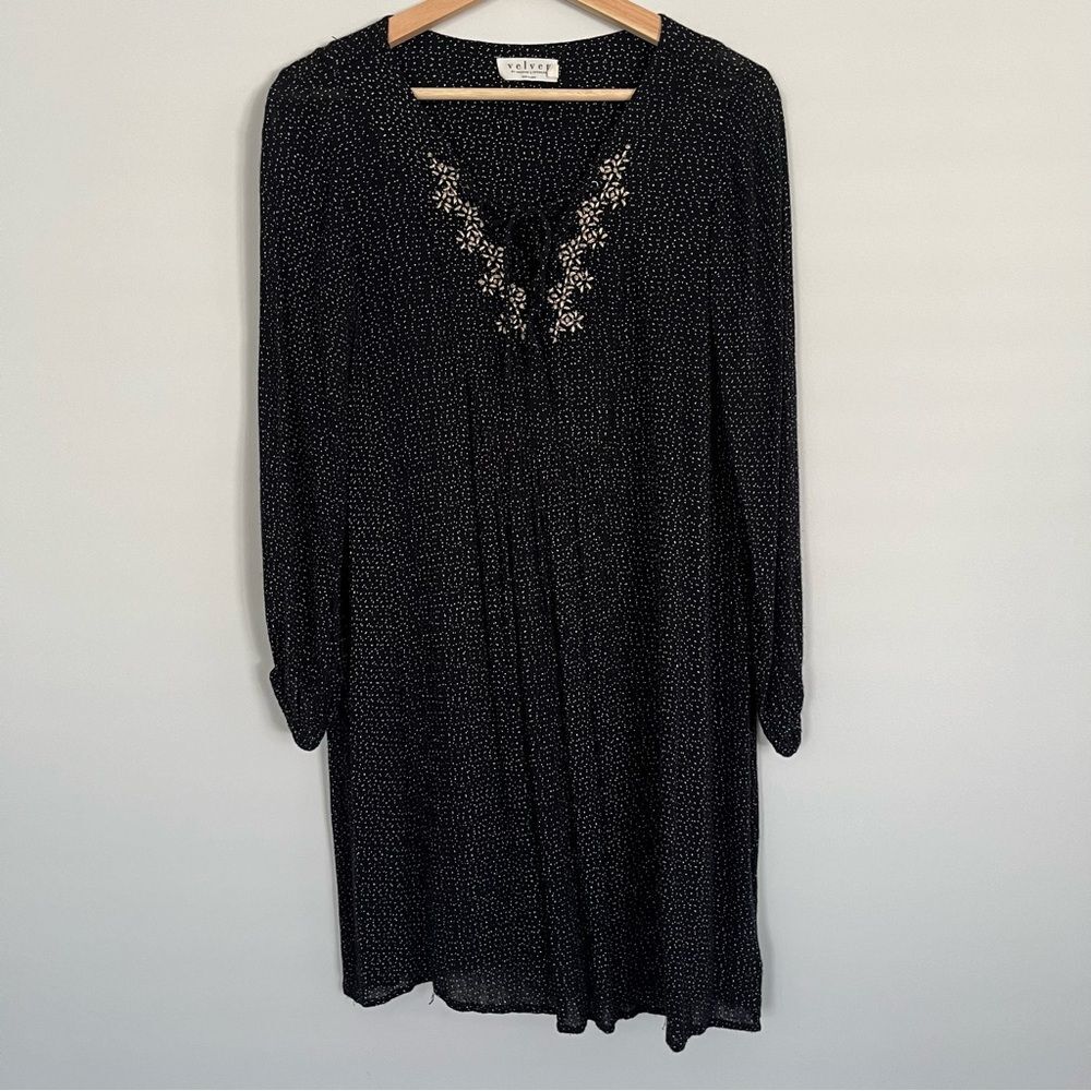 Velvet by Graham & Spencer 3/4 Sleeve Lace Up Swing Dress in Black, Size XS